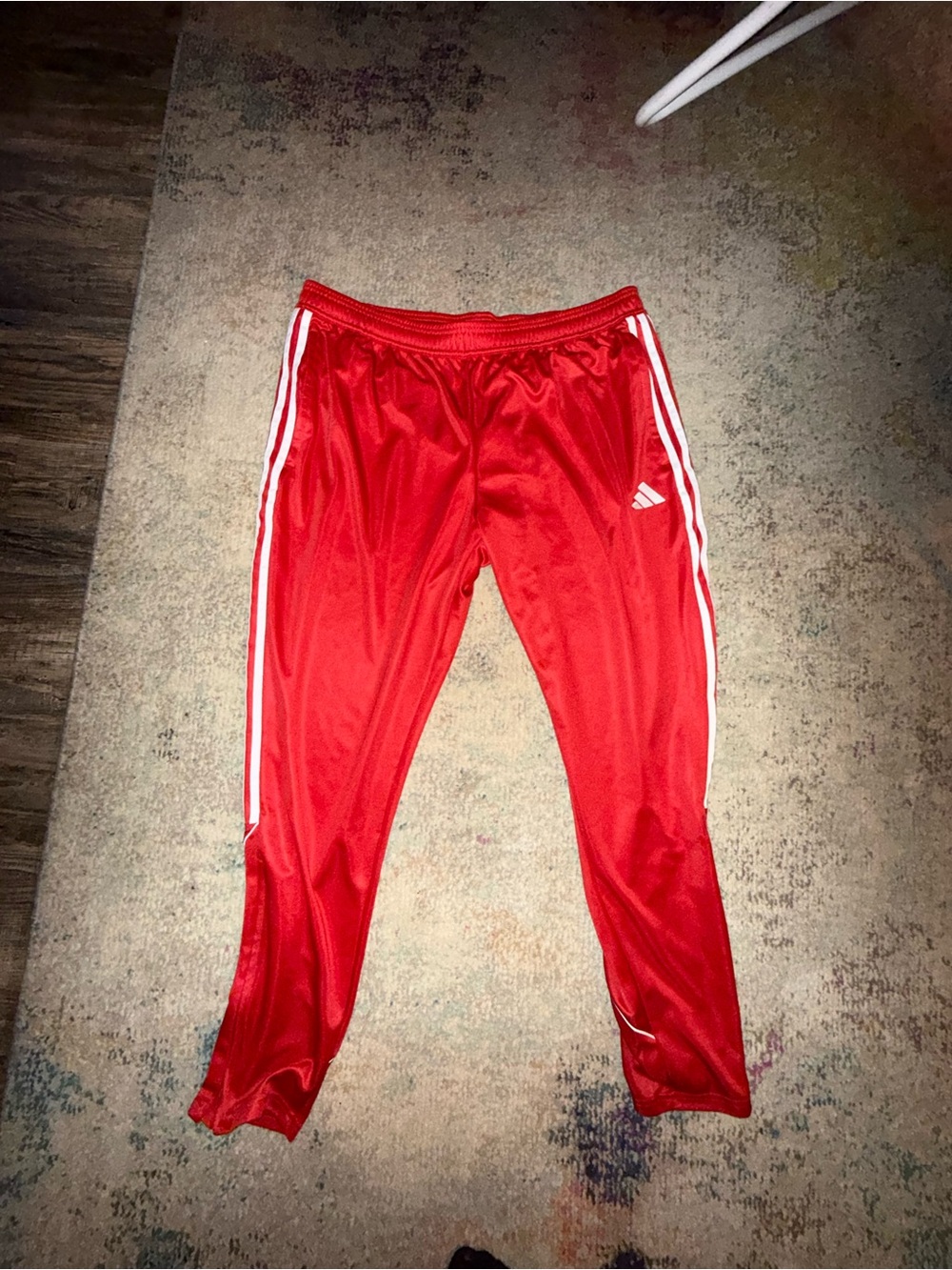 adidas Red Men’s Track Pants with White Stripes